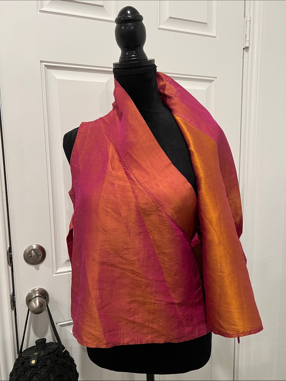 Sleeveless Wrap-Front Top in Pink chrome Sz 2 (item 001) - Picture 6 of 8